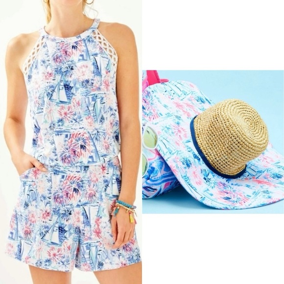 Lilly Pulitzer Sea to Shining Sea Print Pink and Blue Woven Hat - Picture 4 of 11